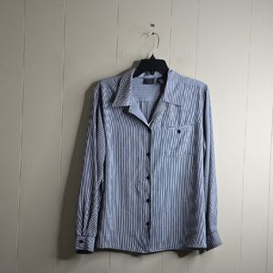 Laura Scott Women's Long Line Regular Striped Gray Shirt 16